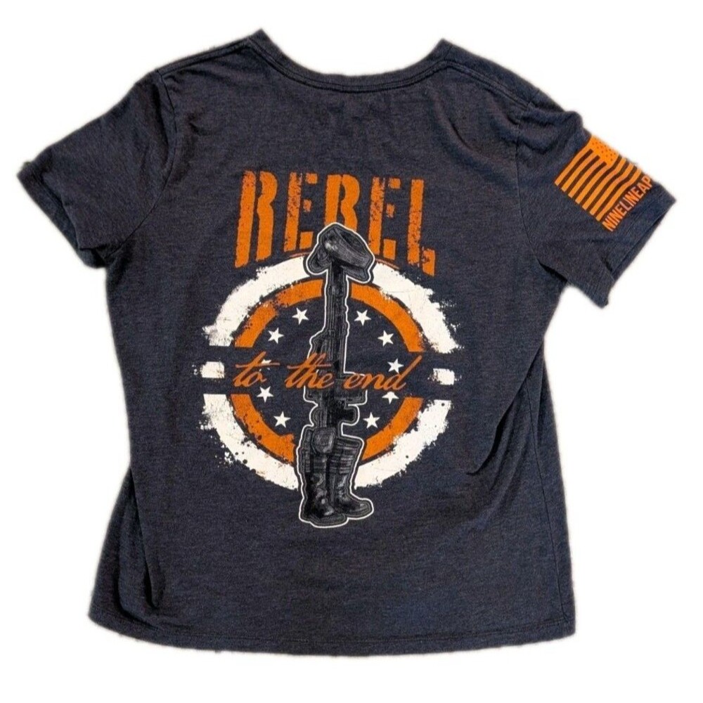 Nine Line Apparel Rebel To The End Shirt Mens L Gray Graphic Military Tee